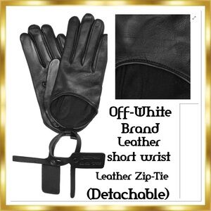Designer brand”OFF-WHITE” Leather Short Wristlet Gloves with Zip-Tie VERY RARE